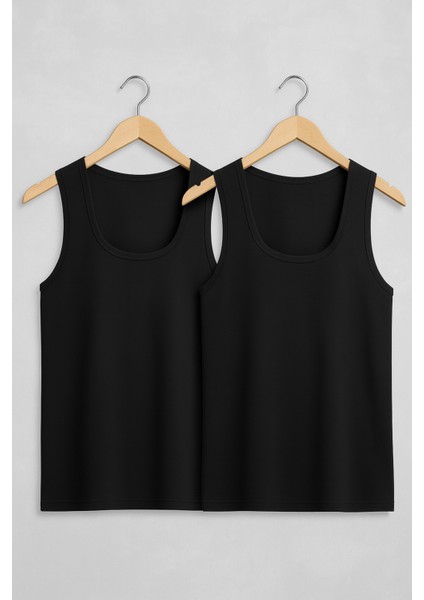 Erkek %100 Pamuklu Siyah 2'li Ribana Atlet Q2İ2K2L9KK