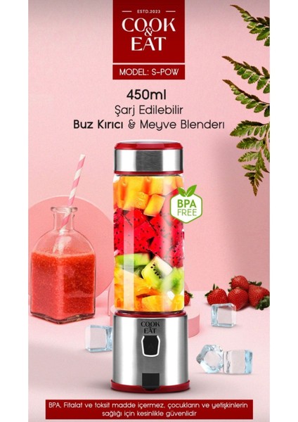 450 ml Taşınabilir Metal Kişisel Blender, Shake'n Smoothies, Keskin Bıçaklı, Şık ve Kullanışlı