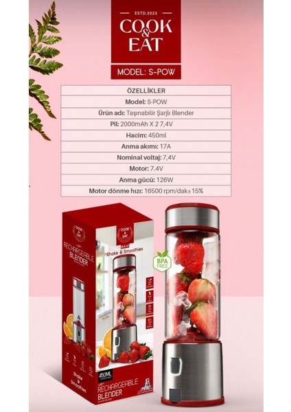 450 ml Taşınabilir Metal Kişisel Blender, Shake'n Smoothies, Keskin Bıçaklı, Şık ve Kullanışlı fırsatları