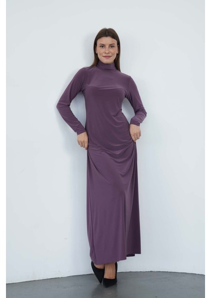 Dora Kadın Maxi Boy Balıkçı Yaka Sandy Elbise-Gül Kurusu