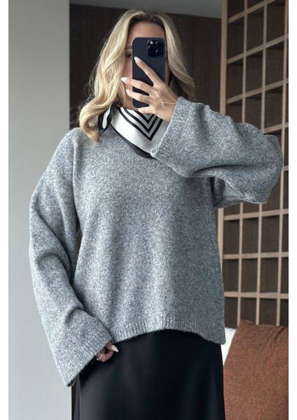 Gri Bisiklet Yaka Kazak - 04621