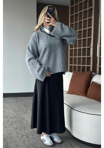 Gri Bisiklet Yaka Kazak - 04621 modelleri