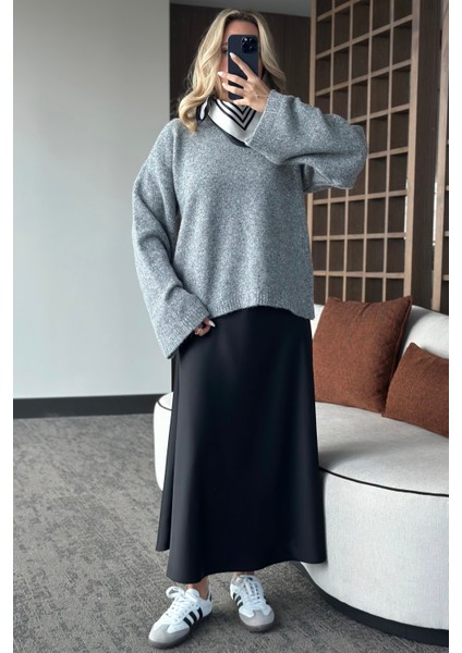 Gri Bisiklet Yaka Kazak - 04621 fırsatları