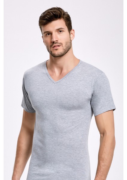 Erkek Pamuklu 2'li V Yaka Gri Fanila Atlet Q2İ1K2L3KK.2L fiyatları