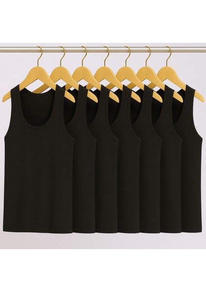 Erkek %50 Pamuk-%50 Modal Klasik Siyah 6'lı Atlet Q2İK1L1KK2E.6LI