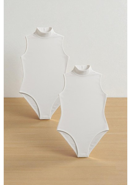 Kadın Pamuklu Likralı Penye Kolsuz Boğazlı 2'li Çıtçıtlı Body Q6K1K8T4KA