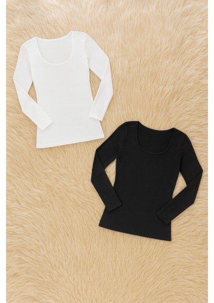 Kadın Modal Pamuklu Likralı Uzun Kol Kaplı 2'li Sütyen T-Shirt Q6K6K5T5KA