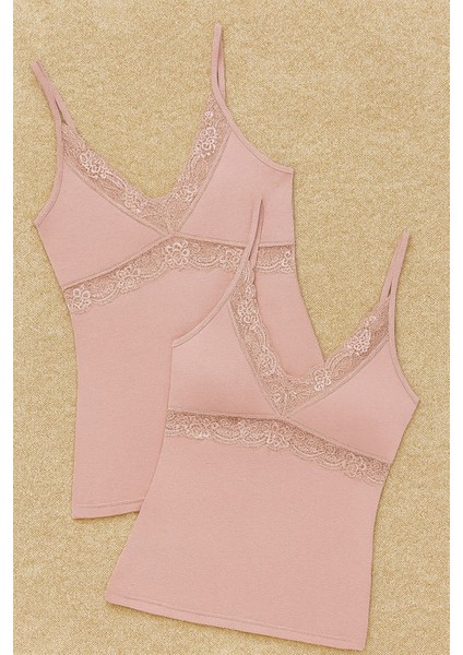 Kadın Modal Pamuklu Likralı Dantel Detaylı Askılı 2'li Atlet Q6K6K0T7KA