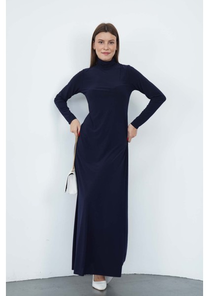 Dora Kadın Maxi Boy Balıkçı Yaka Sandy Elbise-Lacivert