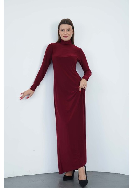 Dora Kadın Maxi Boy Balıkçı Yaka Sandy Elbise-Bordo