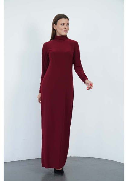 Dora Kadın Maxi Boy Balıkçı Yaka Sandy Elbise-Bordo modelleri