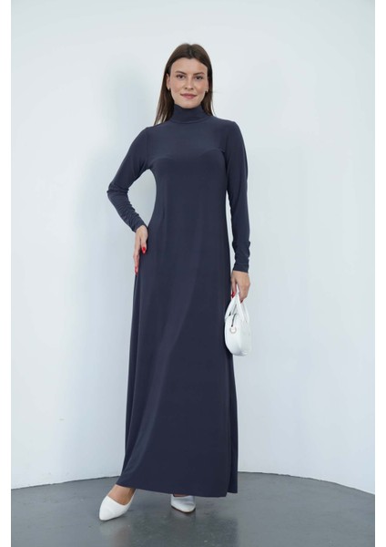 Dora Kadın Maxi Boy Balıkçı Yaka Sandy Elbise-Füme