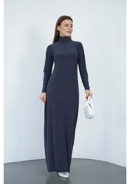 Dora Kadın Maxi Boy Balıkçı Yaka Sandy Elbise-Füme modelleri