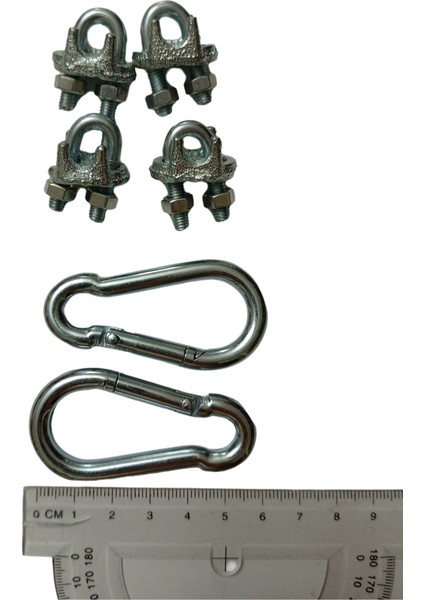 A Tipi 4 Adet 6 mm Çelik Halat Kelepçesi + 2 Adet 6 cm Çelik Karabina Seti fiyatları