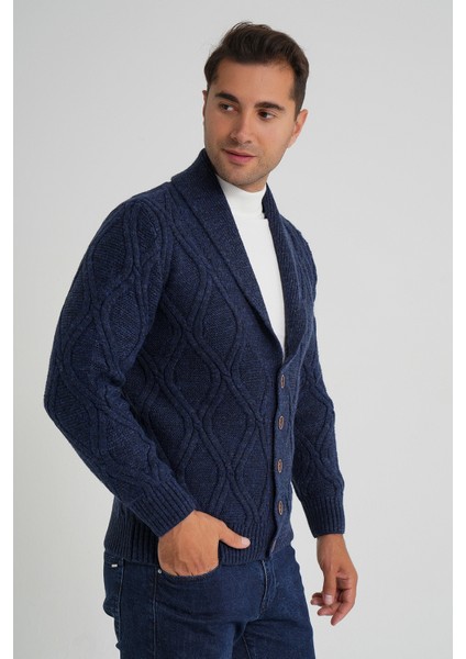 Erkek Yürütme Baklava Desen Şal Yaka Düğmeli Yün Hırka TRIST-5359 fiyatları