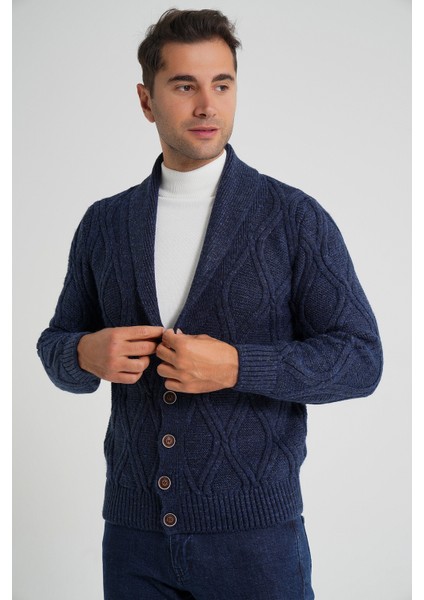 Erkek Yürütme Baklava Desen Şal Yaka Düğmeli Yün Hırka TRIST-5359 fırsatları