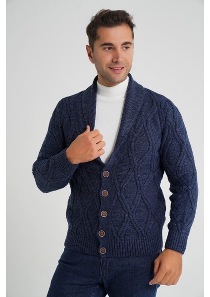 Erkek Yürütme Baklava Desen Şal Yaka Düğmeli Yün Hırka TRIST-5359 indirimleri