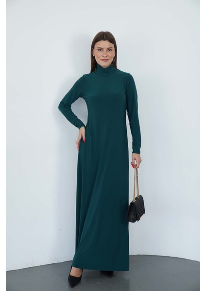 Dora Kadın Maxi Boy Balıkçı Yaka Sandy Elbise-Zümrüt Yeşil modelleri