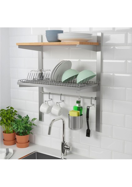 Asma Raylı Duvar Rafı, Paslanmaz Çelik-Dişbudak, Bulaşıklık