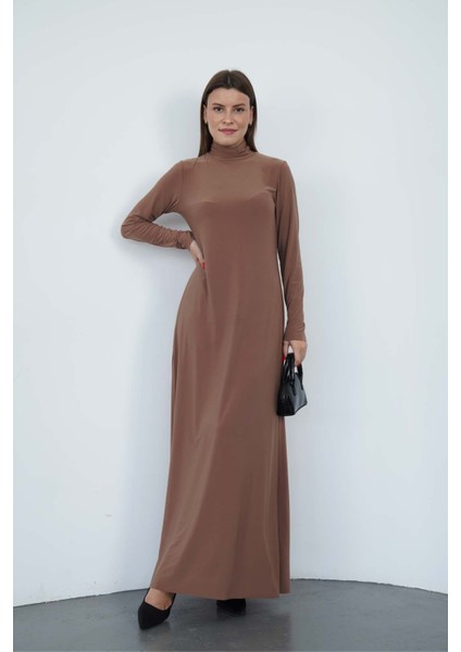 Dora Kadın Maxi Boy Balıkçı Yaka Sandy Elbise-Tarçın