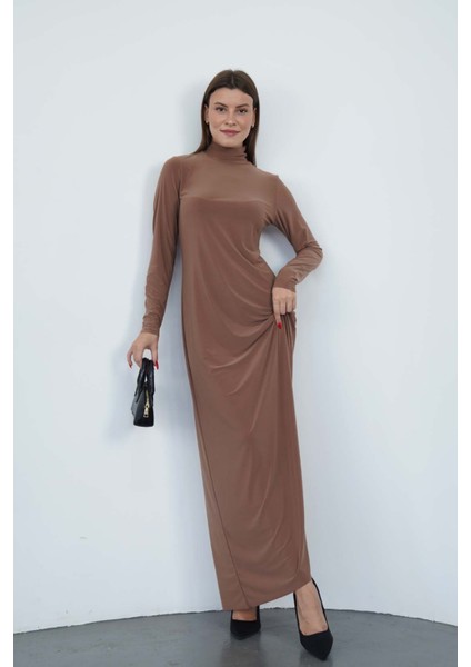 Dora Kadın Maxi Boy Balıkçı Yaka Sandy Elbise-Tarçın fiyatları