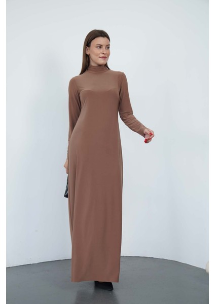 Dora Kadın Maxi Boy Balıkçı Yaka Sandy Elbise-Tarçın modelleri