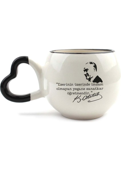 Eserinin Üzerinde Imzası Olmayan Yegane Sanatkar Öğretmendir. El Yapımı Krem Parlak Amour Kupa - El Işçiliği Hediyelik Kupa Bardak Mug