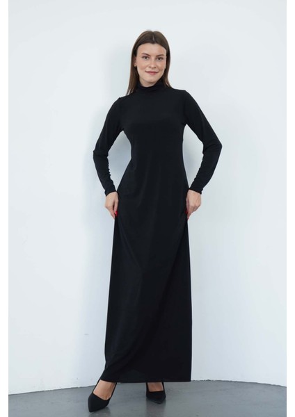 Dora Kadın Maxi Boy Balıkçı Yaka Sandy Elbise-Siyah