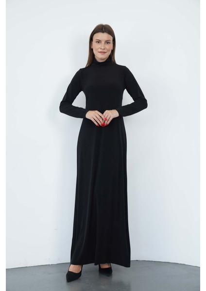 Dora Kadın Maxi Boy Balıkçı Yaka Sandy Elbise-Siyah modelleri