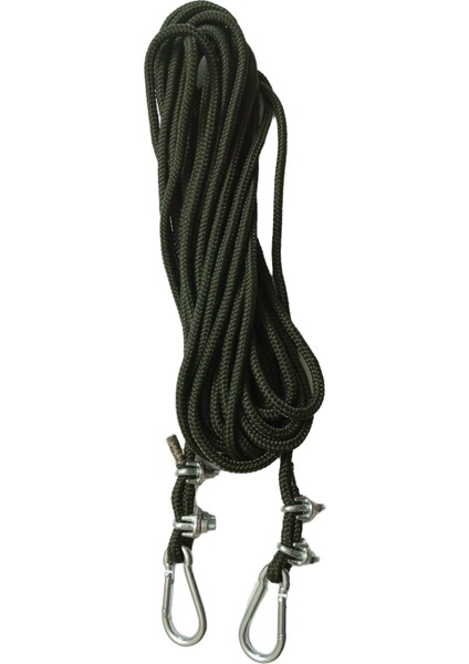 Karabinalı 10 mt 6 mm Haki Renk Polyester Içi Dolgulu Dağcılık Kamp Gemici Hamak Iskota Ipi