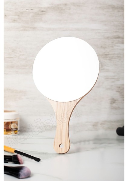 Ahşap Yuvarlak Makyaj ve El Aynası 7173011