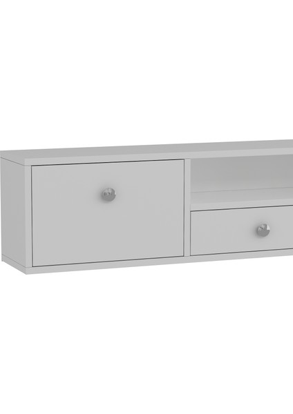 1301DROPCT-1 Duvara Montaj Tv Sehpası Beyaz-Gümüş Kulp