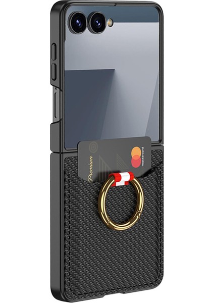 Samsung Galaxy Z Flip 7 Kılıf Luxring Wallet Carbon Siyah