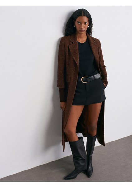 65478 Triko Detaylı Kaban-Kahve