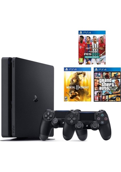 Playstatıon 4 Slım 1 Tb 2 Adet Orj Kol Teşhir Ürün + Pes 21 + Mortal Kombat 11 + Gta 5