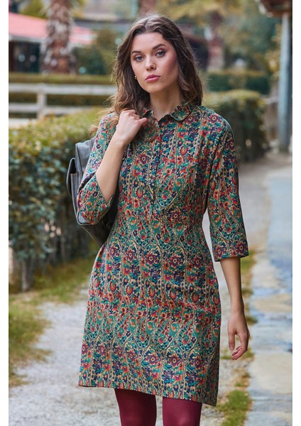 Gömlek Yaka Düğme Detaylı Kışlık Elbise