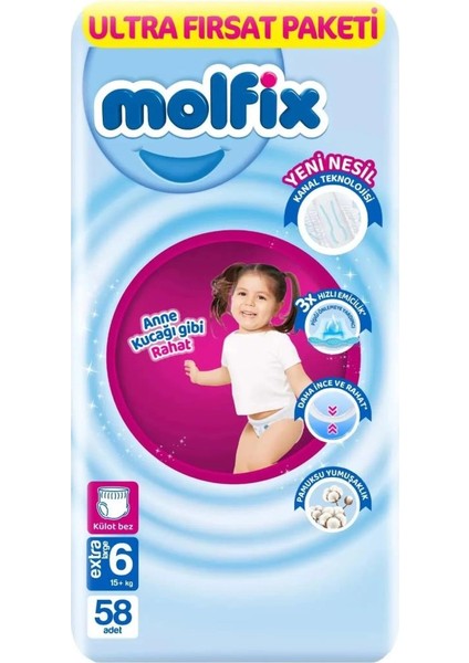 Bfs Molfix Külot Bez Ultra Fırsat Paketi 6 Beden 15+ kg 58 Adet