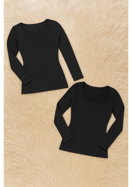 Kadın Modal Pamuklu Likralı Uzun Kol Kaplı 2'li Sütyen T-Shirt Q6K6K5T5KA