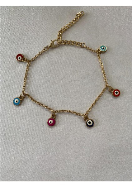 Renkli Nazar Boncuklu Halhal Altın Renk Model 3