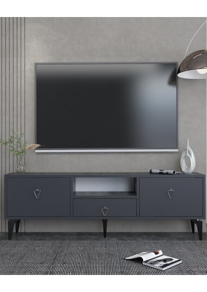 1302DROPCT-1 Tv Sehpası Antrasit-Gümüş Kulp