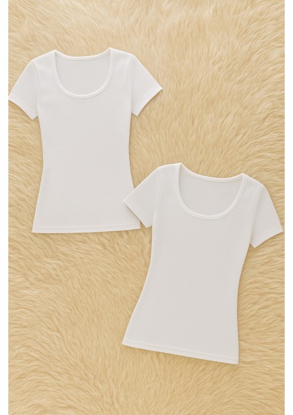 Kadın Modal Pamuklu Likralı Kısa Kol Kaplı 2'li Sütyen T-Shirt Q6K6K5T4KA