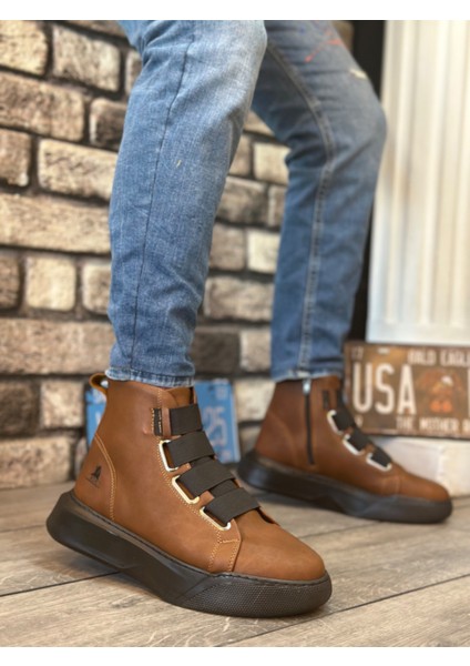 ET0142 Bantlı Erkek Yüksek Taban Kahverengi Spor Bot modelleri