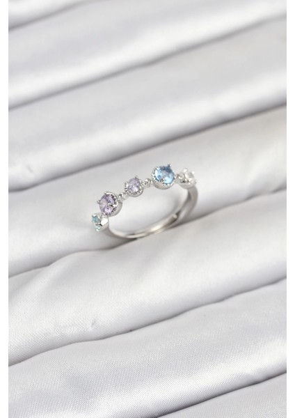 Bfs Pirinç Gümüş Renk Renkli Zirkon Taşlı Kadın Yüzük