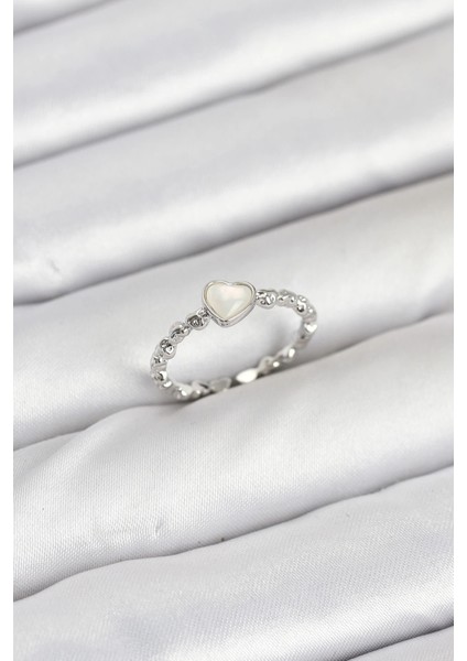 Bfs Pirinç Gümüş Renk Kalpli Model Kadın Yüzük