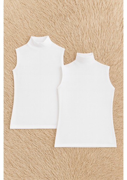 Kadın Pamuklu Likralı Sıfır Kol Balıkçı Yaka Penye 2'li Atlet Q6K2K3T6KA