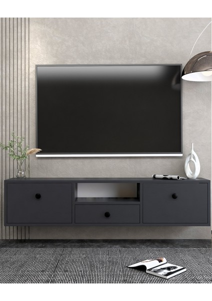 1301DROPCT-1 Duvara Montaj Tv Sehpası Antrasit-Siyah Kulp