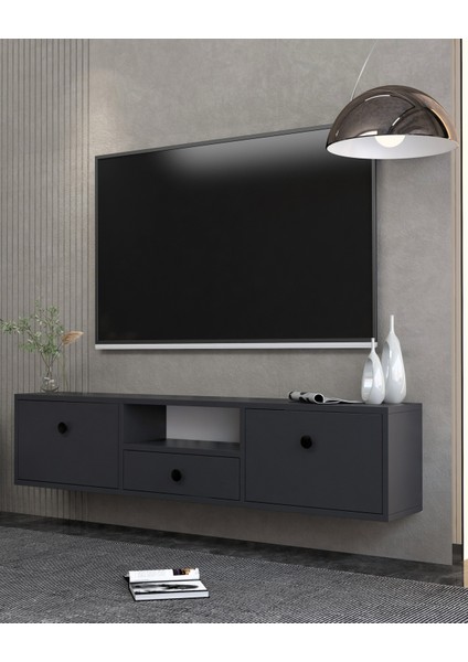 1301DROPCT-1 Duvara Montaj Tv Sehpası Antrasit-Siyah Kulp