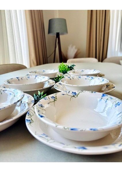 Mavi Çiğdem Model 12 Parça Modern Yemek Takımı (6 Çorba + 6 Yemek Tabağı) fiyatları