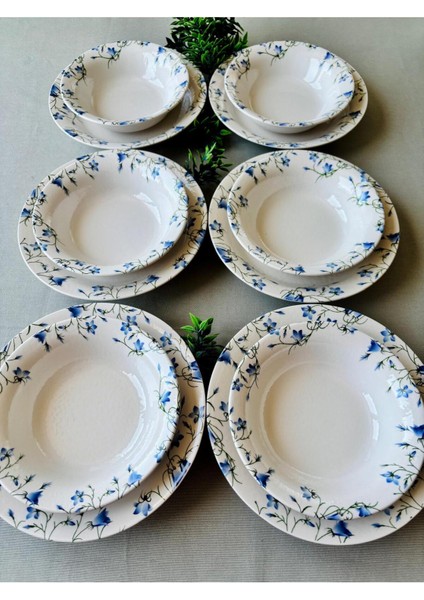 Mavi Çiğdem Model 12 Parça Modern Yemek Takımı (6 Çorba + 6 Yemek Tabağı) modelleri