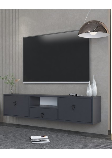 1303DROPCT-1 Duvara Montaj Tv Sehpası Antrasit-Siyah Kulp